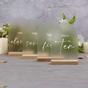 Frosted Acrylic Table Number Sign with Wooden Base
